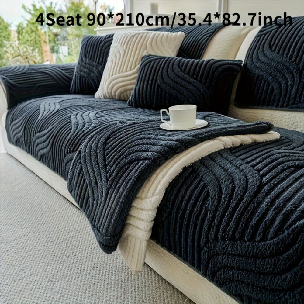 Sofa Cover Plush Shu Velveteen Non-Slip Couch Slipcover Breathable Pet-Proof Vintage Style for Living Room Bedroom Office 2 3 4 Seater