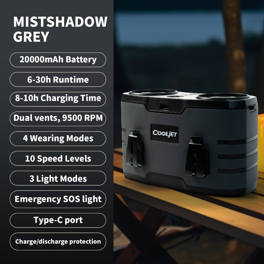 Portable Waist Fan 20000mAh ¨C Dual Vent 7W Brushless Motor, 10 Speed Levels, 4 Wearing Modes, LED Digital Display, USB-C Charging, Wearable Neck & Waist Cooling Fan for Outdoor Camping Hiking Fishing