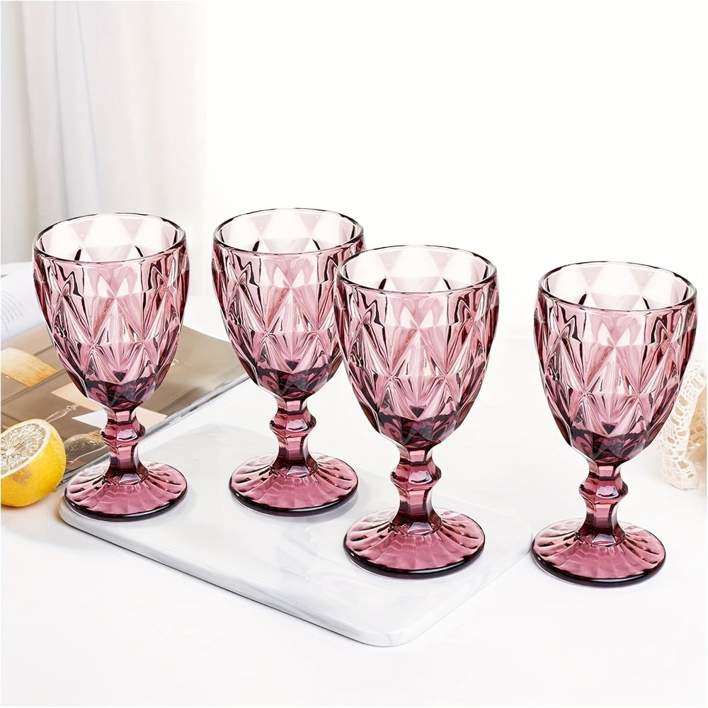 Vintage Wine Glasses Set of 6 Colored Stemmed Goblets 11.5oz ¨C Amber Flower Pattern Clear Glass Water Cups for Wedding Party Bar Table Glassware Gift