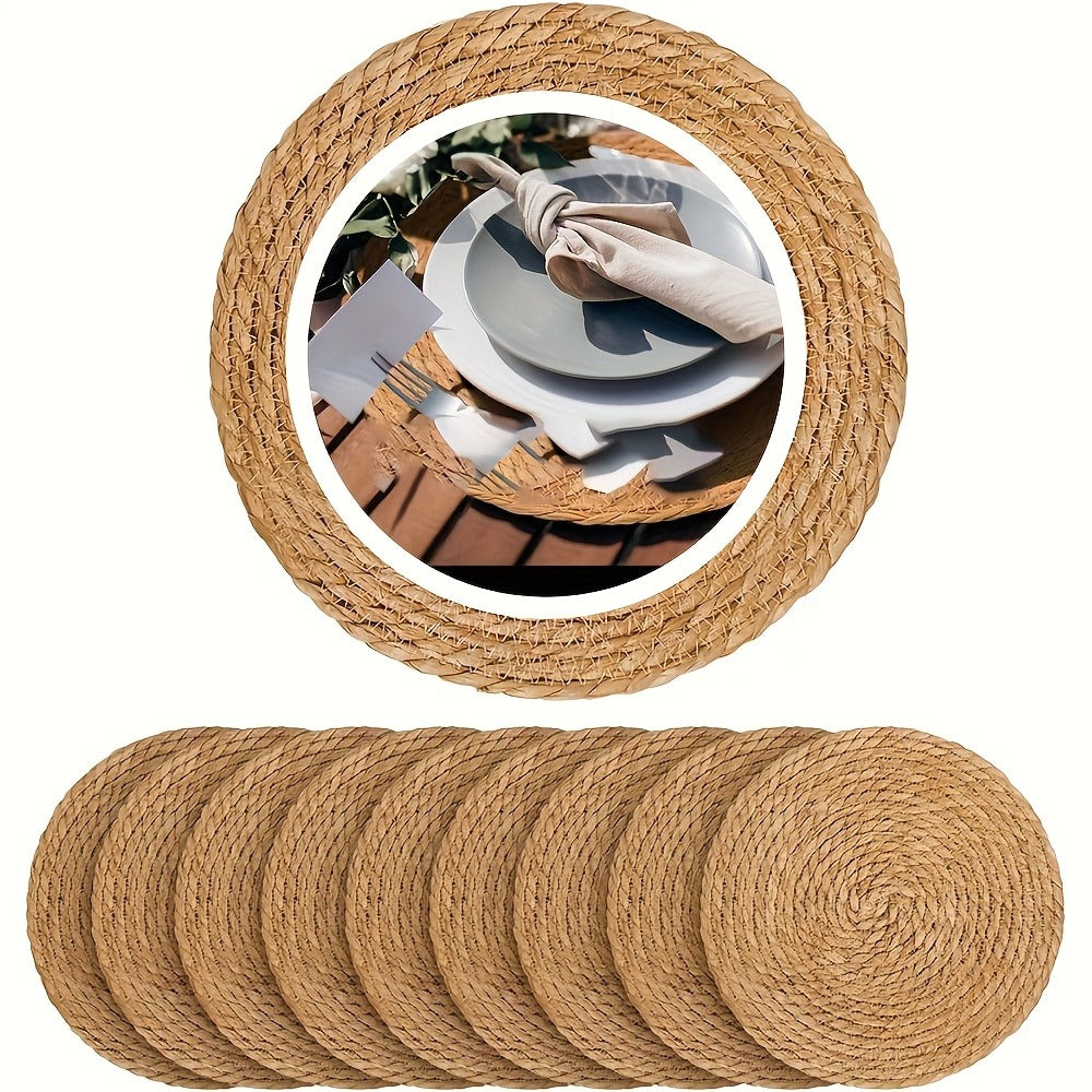 Round Placemats for Dining Table 12 Inch Boho Jute Braided Charger Plates Rattan Wicker Farmhouse Rustic Table Mats Set
