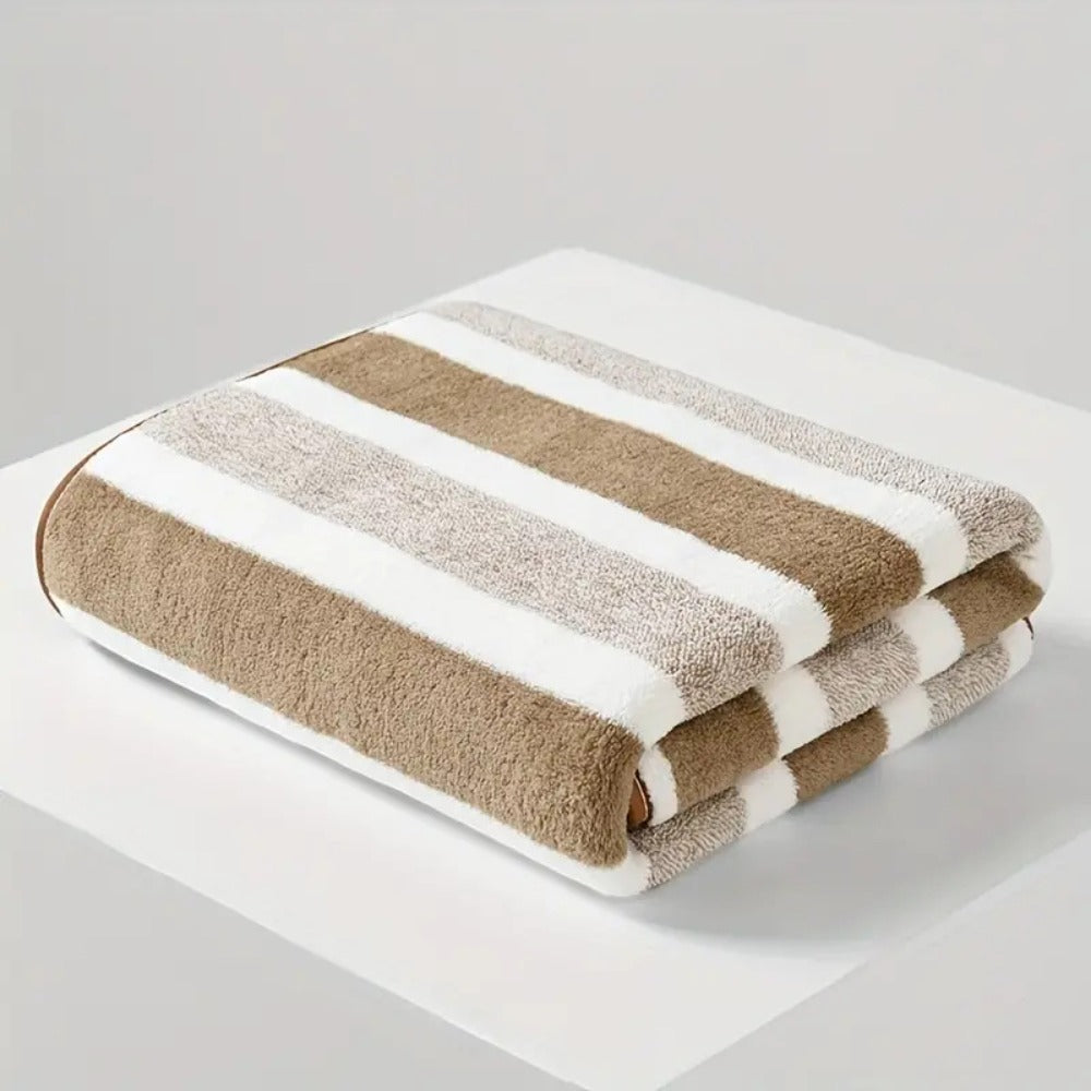 Striped Bath Towel Set 1 or 4 Pack 346GSM - 100% Polyester Super Soft Skin Friendly Absorbent Quick Dry | 70x140cm 27.6x55.1in | Green Gray Red Multi-Color | Home Bathroom Beach Essentials