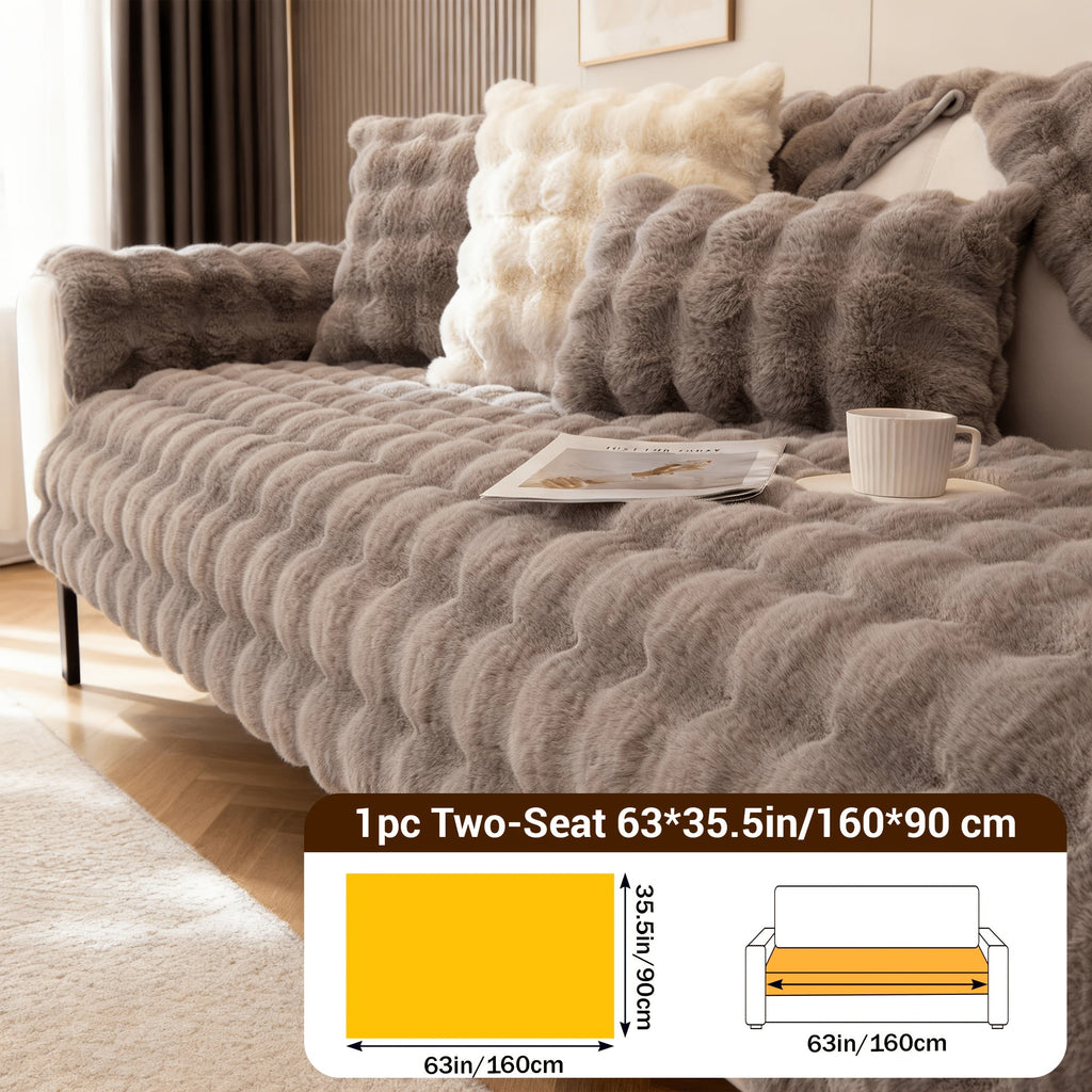 Bubble Soft Faux Rabbit Fur Sofa Cover - Non-Slip Silicone Backing Stretchable Slipcover Pet Friendly Machine Washable for Living Room Bedroom Dorm, 4 Colors Multiple Sizes