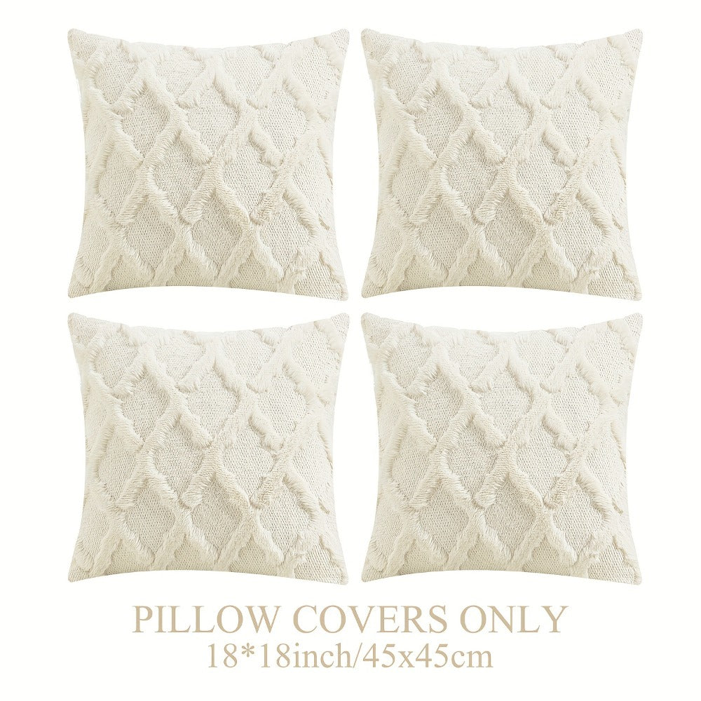 Decorative Pillow Covers 18x18 Set of 4 Boho Soft Plush Faux Wool Throw Pillow Cases with Zipper for Sofa Couch Bedroom Living Room - Luxury Cushion Covers