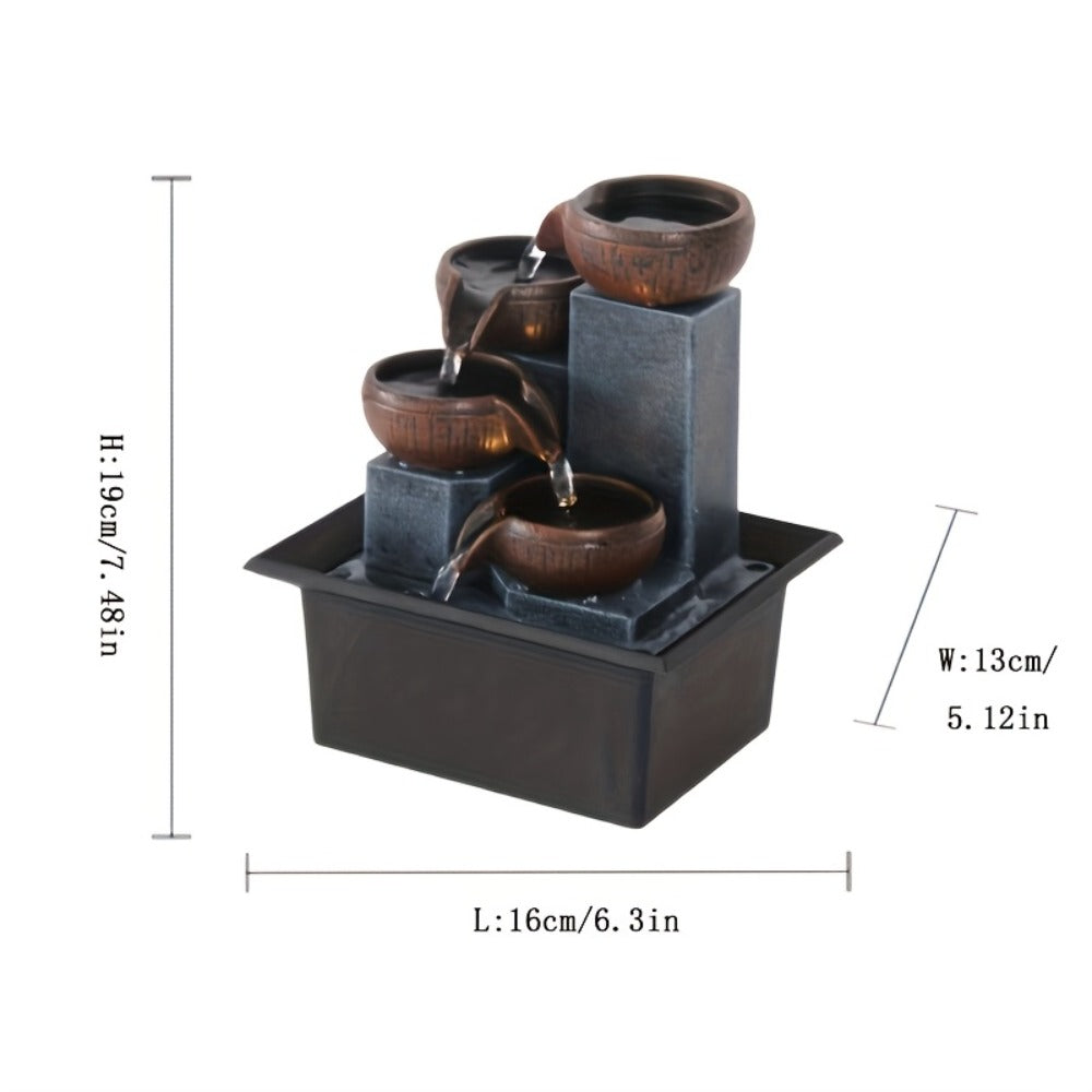 Desktop Water Fountain with LED Lights USB Powered Indoor Tabletop Waterfall Fountain for Home Office Desk Decor Relaxing Zen Decoration with Adjustable Pump Architecture Theme