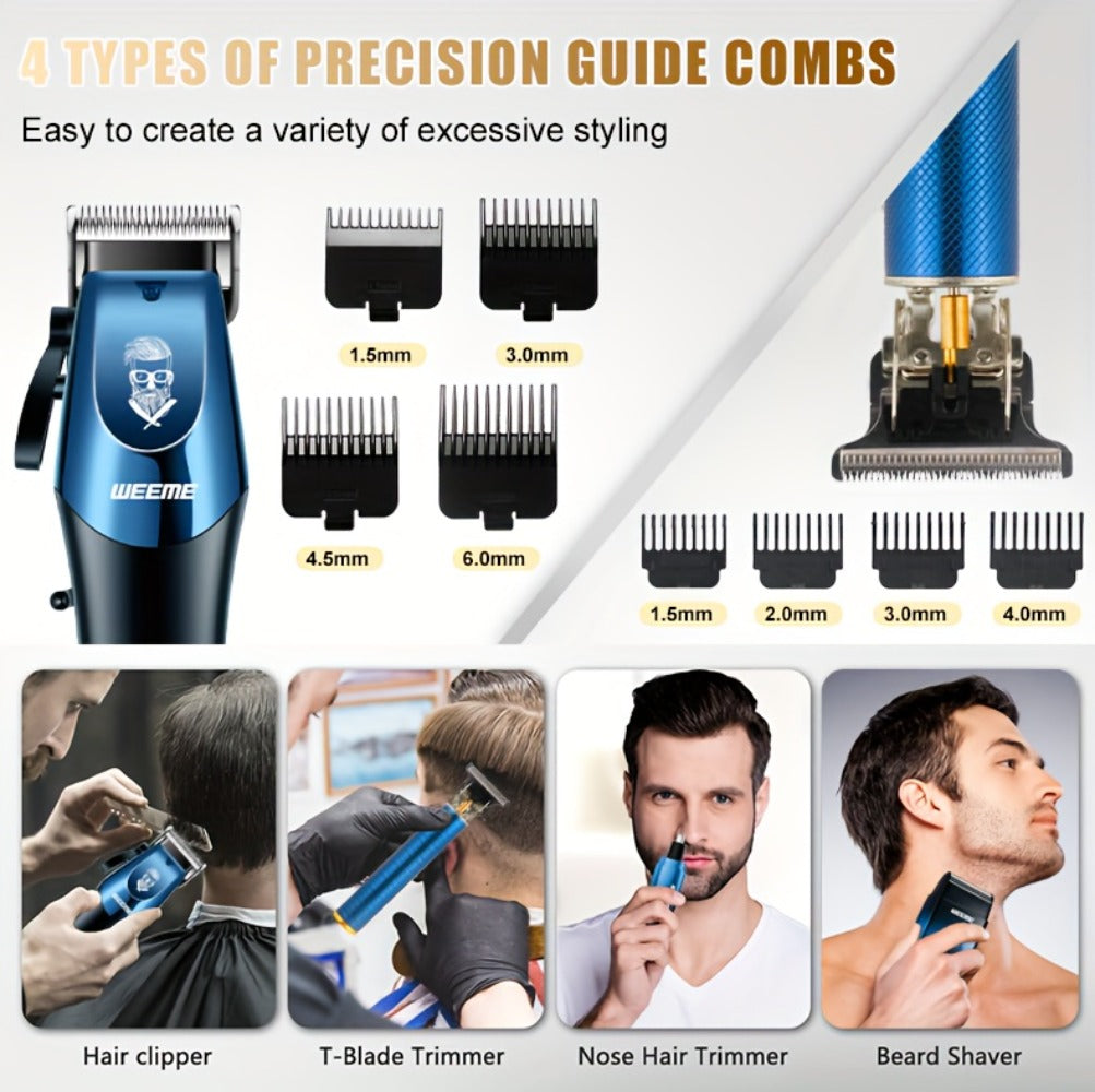 Men's Electric Hair Clipper Set USB Rechargeable with Nose Hair Trimmer & Shaver Wireless Professional Grooming Kit Father's Day Gift