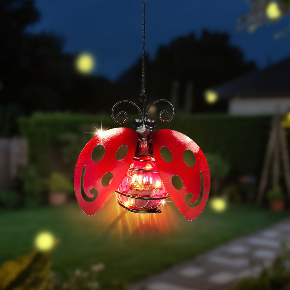 Solar Hanging Ornament Lights Ladybug & Butterfly ¨C Waterproof Indoor Outdoor Decorative Garden Light with Spring Clips for Patio, Balcony, Porch & Trail, 5.5x2.5in