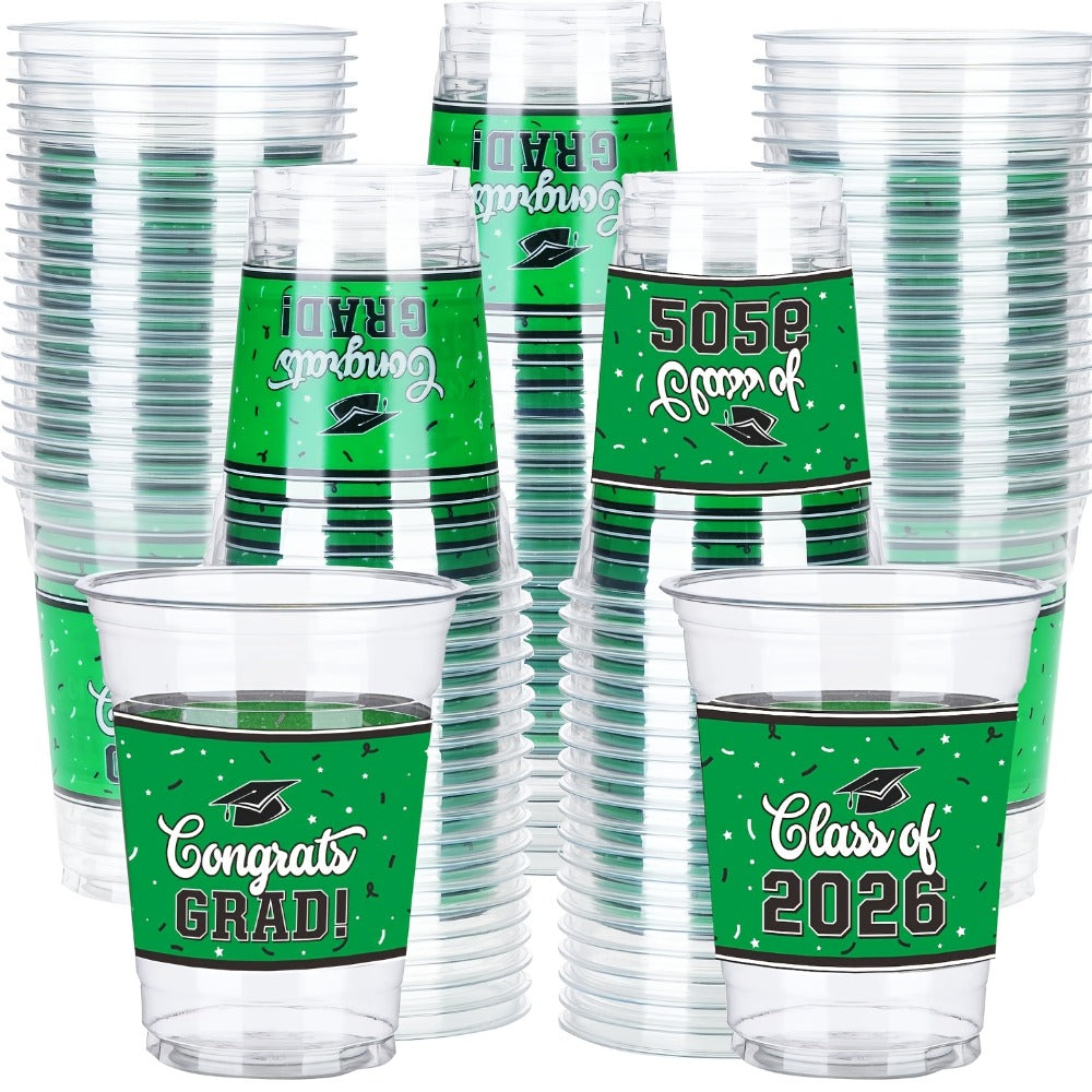 100Pcs Graduation Party Cups Class of 2026 Disposable Plastic Cups Congrats Grad Celebration Tableware Party Supplies