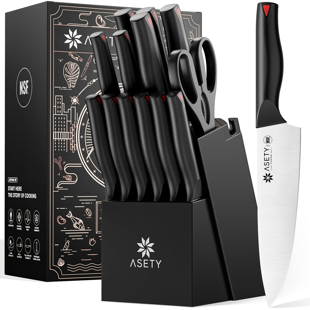 15-Piece Kitchen Knife Set with PP Handle, Professional Chef Knife Set with Block, Stainless Steel Sharp Blade, Ergonomic Non-Slip Handle, Home Cooking & Restaurant Knife Set