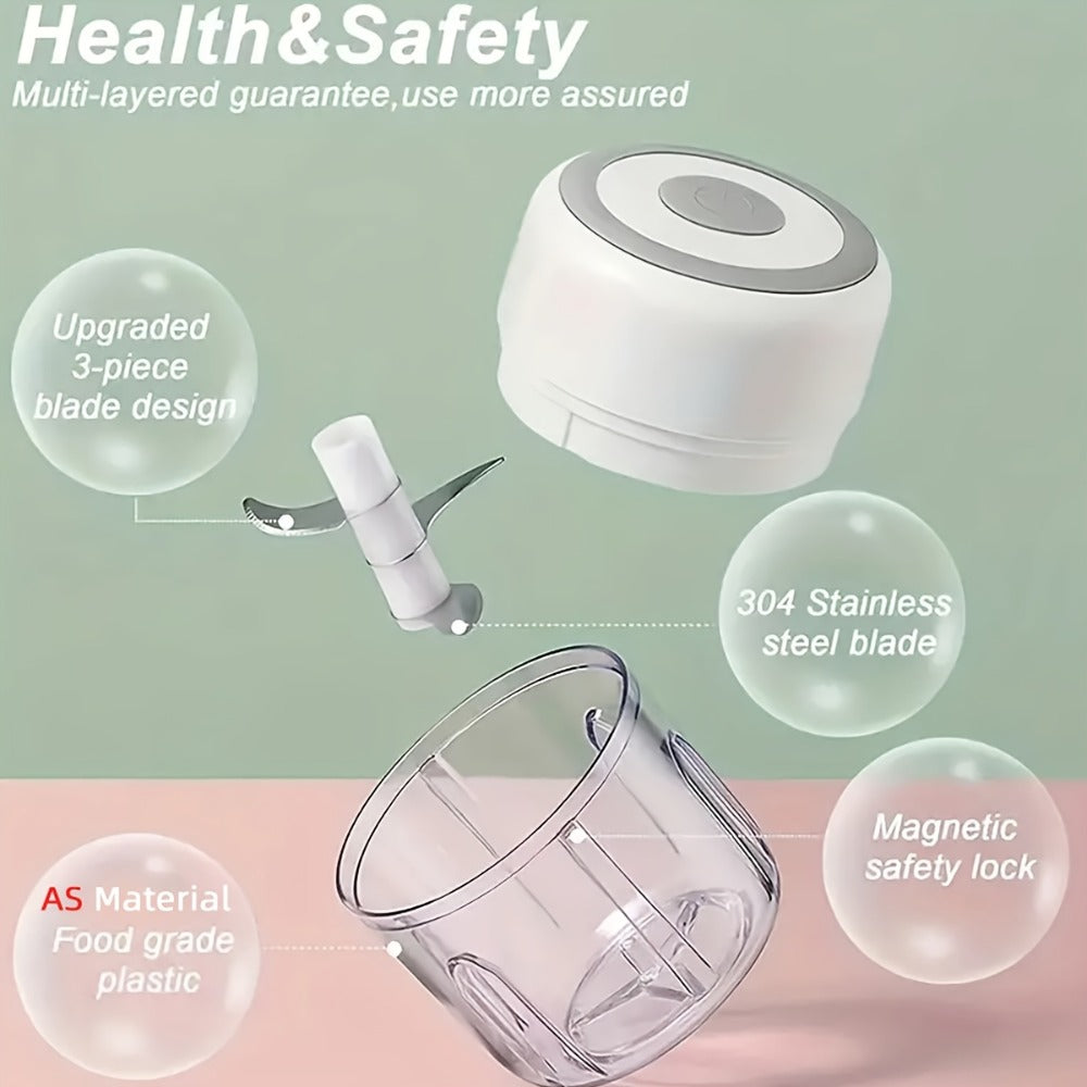 Mini Electric Garlic Chopper USB Rechargeable - Electric Food Chopper & Masher, Portable Garlic Crusher for Meat, Onion, Ginger & Herbs, 250ML / 8.45oz Kitchen Gadget in White, Green & Pink