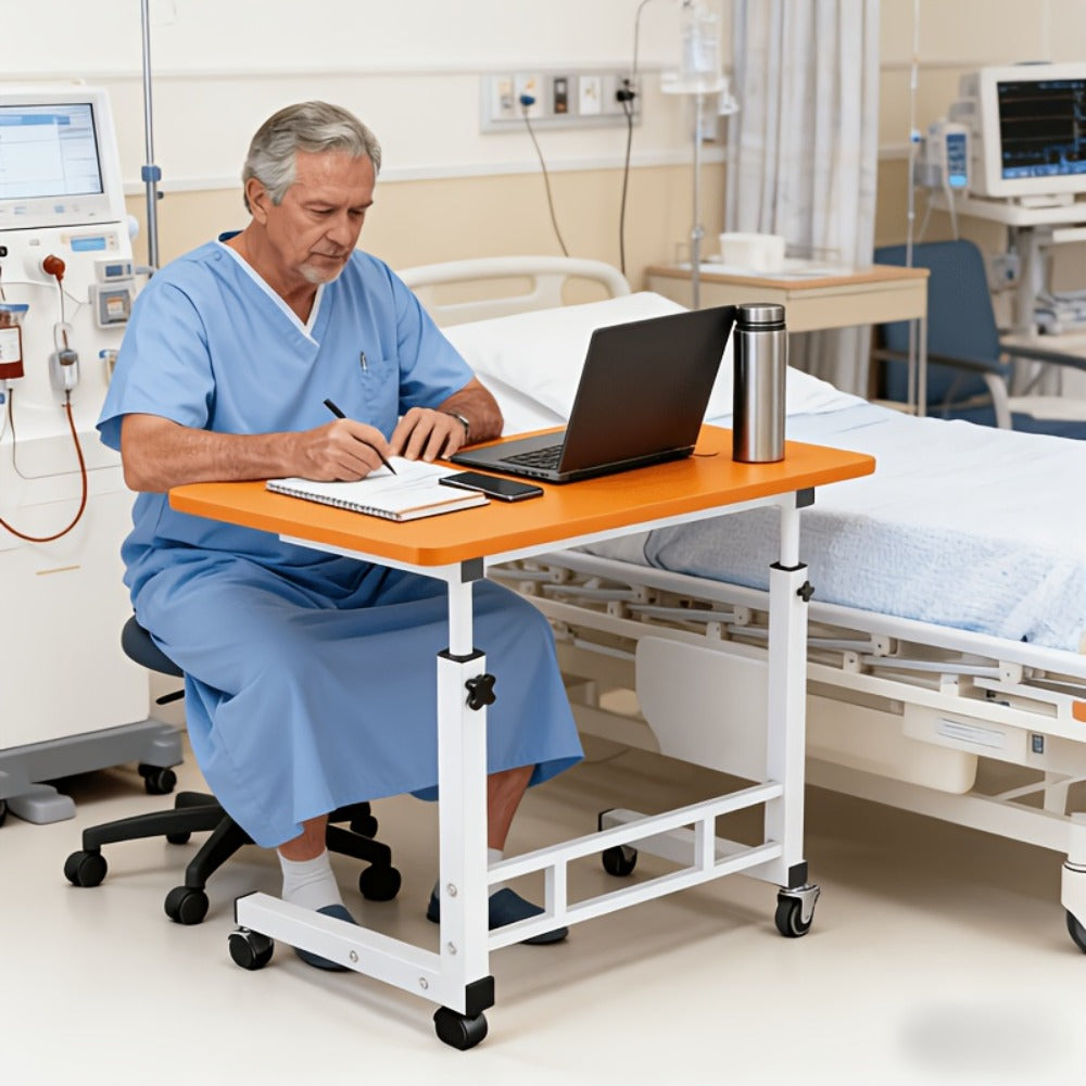 Overbed Table Adjustable Height ¨C Hospital-Grade Nursing Bedside Table with Independent Storage Compartments for Elderly & Patient Care | Portable Auxiliary Tray Table, 8 Colors