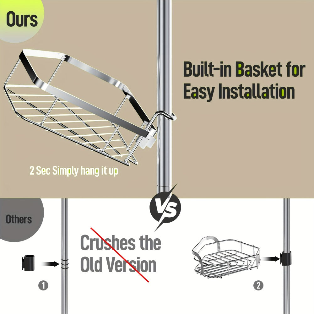 Corner Shower Caddy Tension Pole No Drilling Shower Organizer Shelf with Hooks for Bathroom Bathtub Shampoo Soap Storage Adjustable Height Rustproof