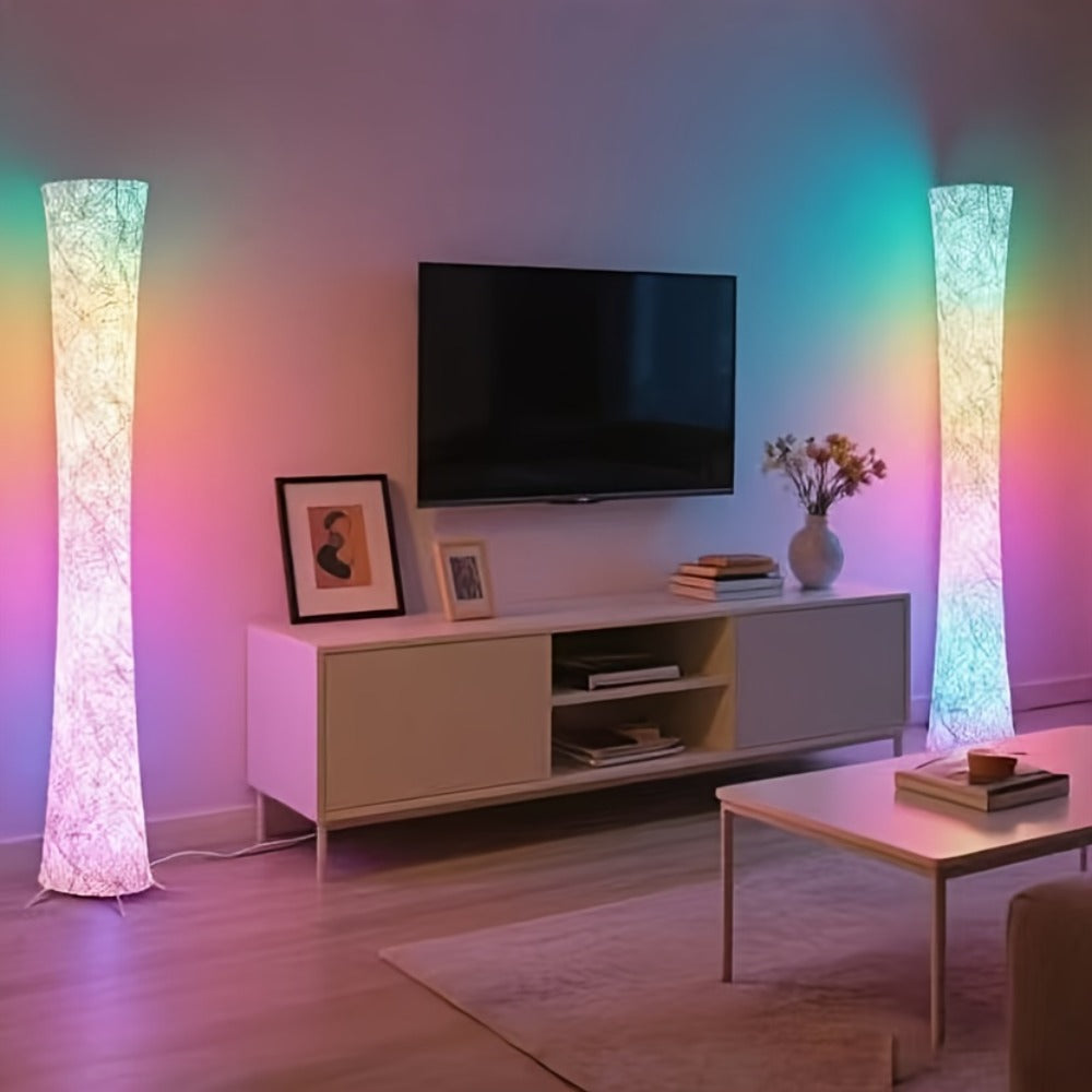 Smart RGB LED Floor Lamp Music Sync Dimmable Color Changing App Remote Control White Fabric Shade for Living Room Bedroom Office Decor
