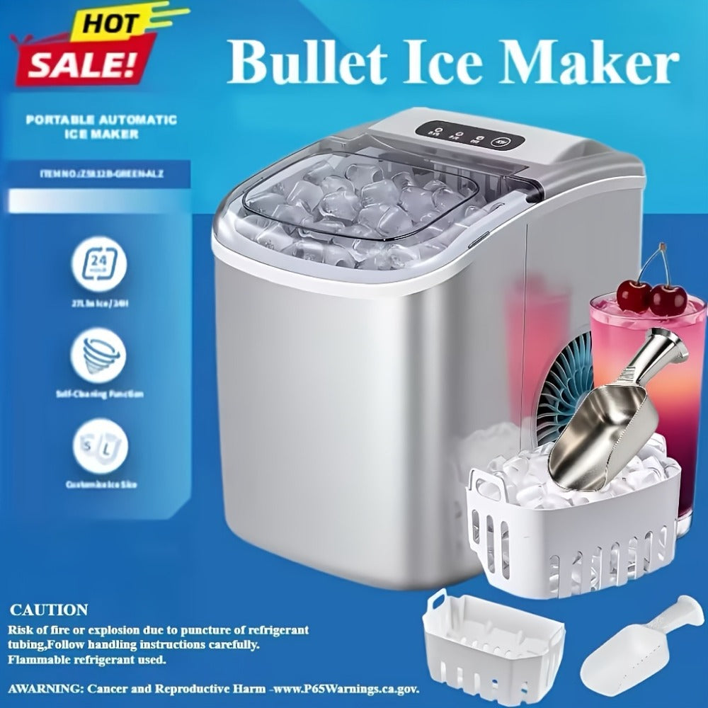Pebble Ice Maker Countertop ¨C 26 Lbs/24H, 2 Ice Cube Sizes, Sonic Bullet Ice Machine, Auto-Cleaning, Stainless Steel, Ice Scoop & Basket, Optional Descaler Kit for Home, Kitchen, Camping & RV