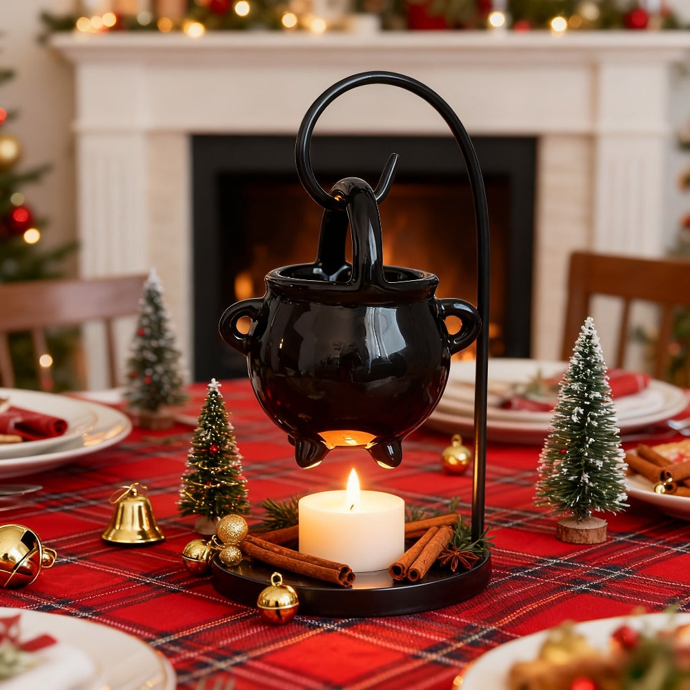 Ceramic Wax Melter Hanging Incense Holder Tealight Diffuser Black Witch Style Home Decor for Yoga Meditation Spa Aromatherapy Boho Gothic Gift