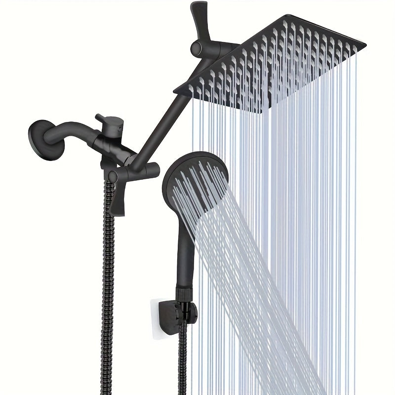 Rainfall Handheld Shower Combo 9-Setting ¨C High Pressure 11¡± Extension Arm Leak-Proof Wall Mount 8 10 12 Inch Chrome Black