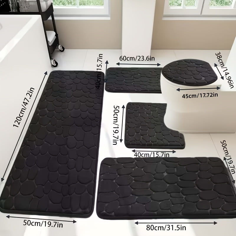 Memory Foam Bathroom Rug Set 5pcs - Non-Slip Absorbent Bath Mat Set for Sink Bathtub Shower Toilet, Machine Washable, Soft Plush Floor Mats