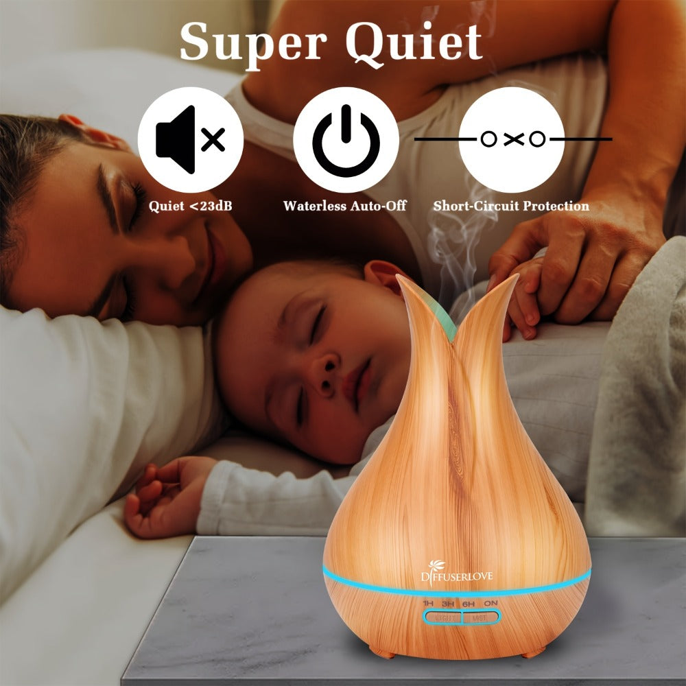 Large Capacity Aroma Diffuser 13.53oz ¨C Includes 8 Essential Oils, Multi-Color LED Lights & 3 Timer Settings, Ultra-Quiet Essential Oil Diffuser for Home, Bedroom, Office & Living Room