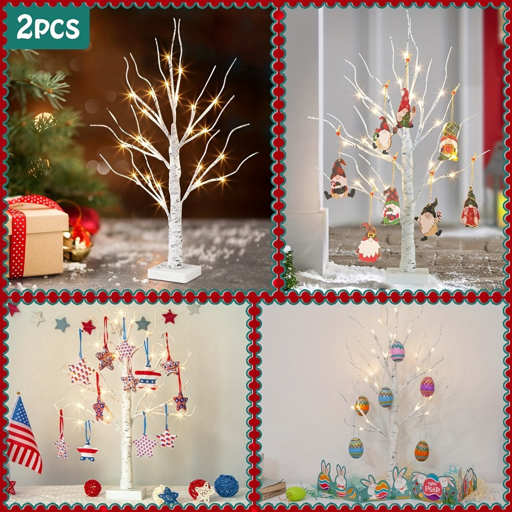 Artificial Birch Wood LED Lamp 2ft - 24 Warm White Lights, USB & Battery Powered Decorative Tree Branch Light for Bedroom, Living Room, Office, Wedding & Home Decor, 1/2 Pack