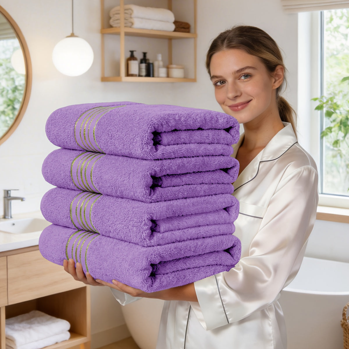 Bath Towel Set 4-Pack 620GSM Bamboo Cotton Blend Super Soft Quick-Dry Absorbent Towels for Bathroom Spa Gym Travel
