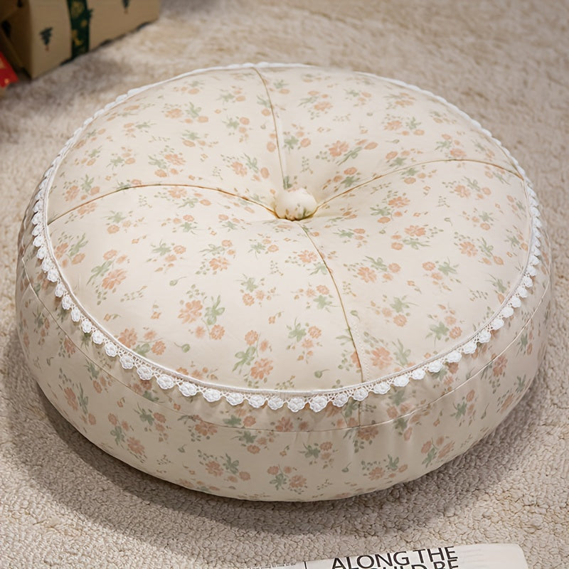 Round Floor Cushion Floral Tatami Seat Cushion for Living Room Bedroom Window, Boho Meditation Pillow for Reading & Yoga, Rustic Style Decorative Floor Pillow, Available in Green, Pink, Tangerine