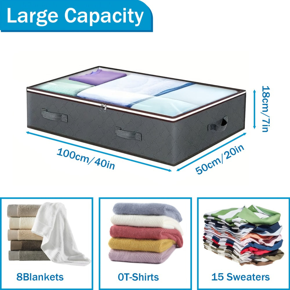 Under Bed Storage Bags 4 Pack 90L Large Collapsible Underbed Storage Organizer Bins with Clear Window Zipper for Blankets Clothes Comforters Towels Bedding