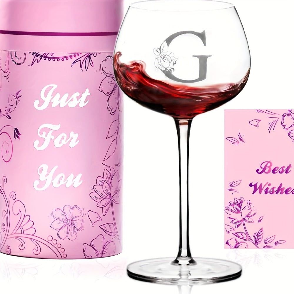 Personalized Wine Glass Gift for Women ¨C A-Z Initial Letter Monogrammed Wine Glass with Gift Box & Greeting Card ¨C Unique Birthday, Christmas & Mother's Day Gift for Mom, Best Friend & Sister
