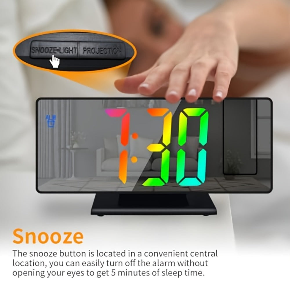 Digital Projection Alarm Clock LED Color Screen - 180¡ã Rotating Projector, Temperature Display, Adjustable Brightness, Night Mode, Snooze, USB Powered Bedroom Living Room Ceiling Clock Decor
