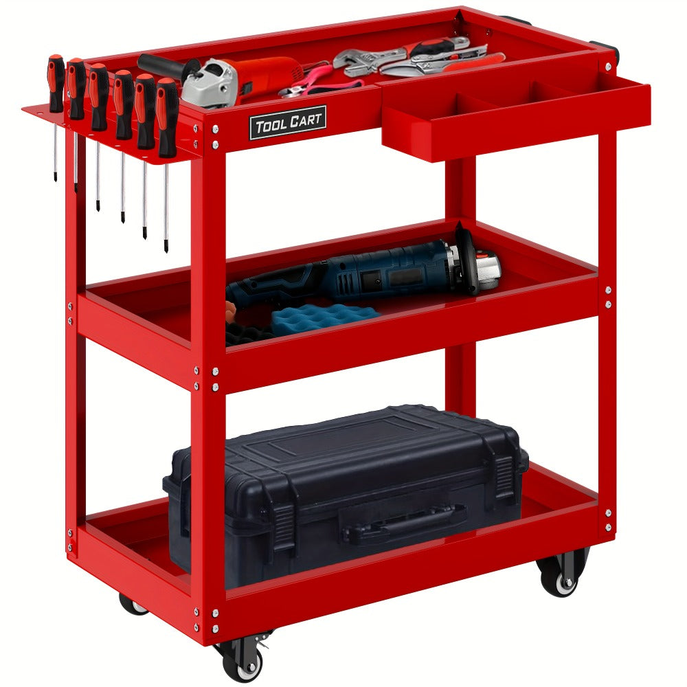 Rolling Tool Cart 3-Tier Heavy Duty 330 LBS Capacity Pegboard Organizer Locking Drawer 4 Swivel Casters for Garage Workshop Mechanics Black Yellow
