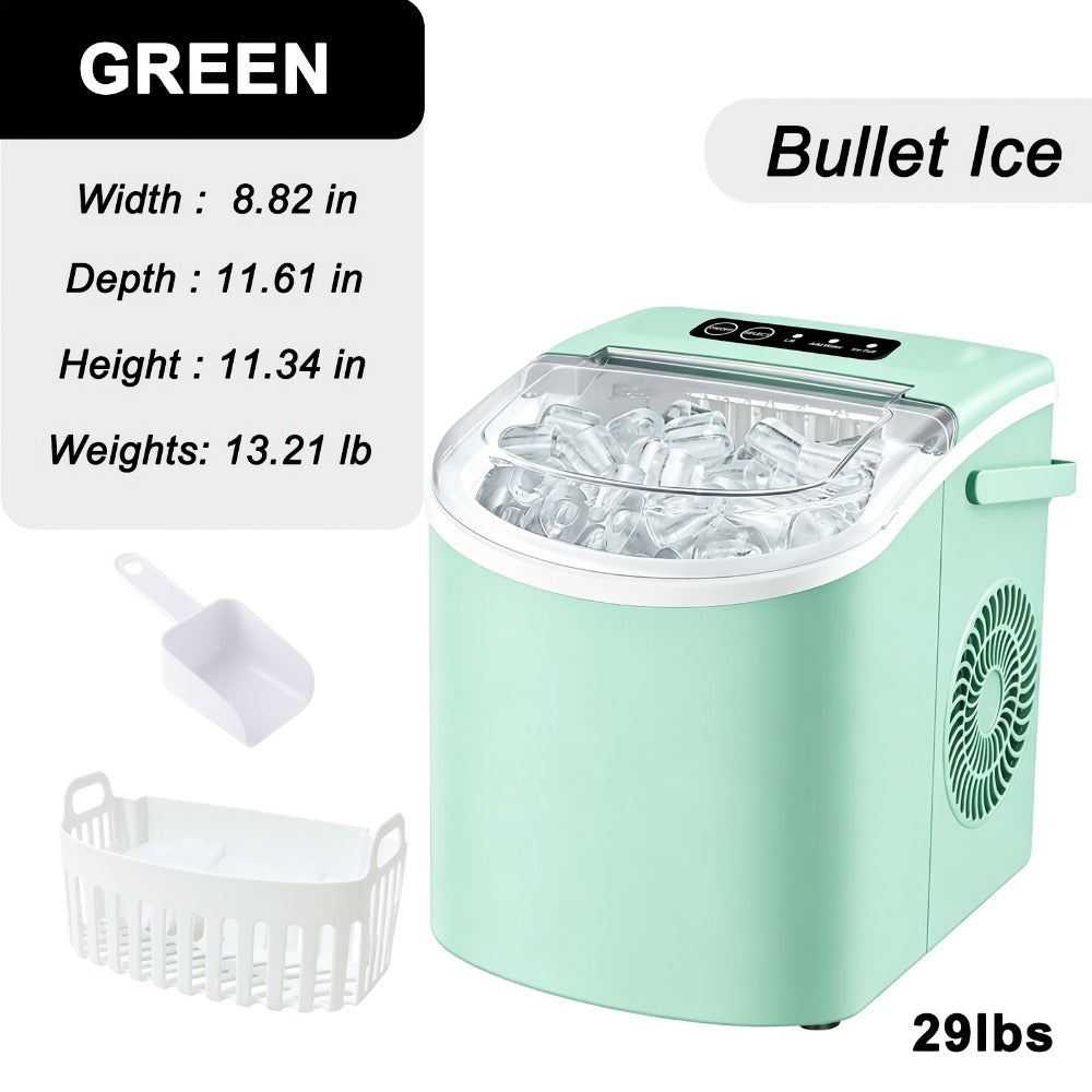 Ice Maker with Basket & Scoop ¨C 26 Lbs/Day Countertop Bullet Ice Machine, 9 Cubes in 6 Mins, Self-Cleaning, 5 Colors Pink White Green Silver Black, for Home, Kitchen, Office, Bar, RV & Camping