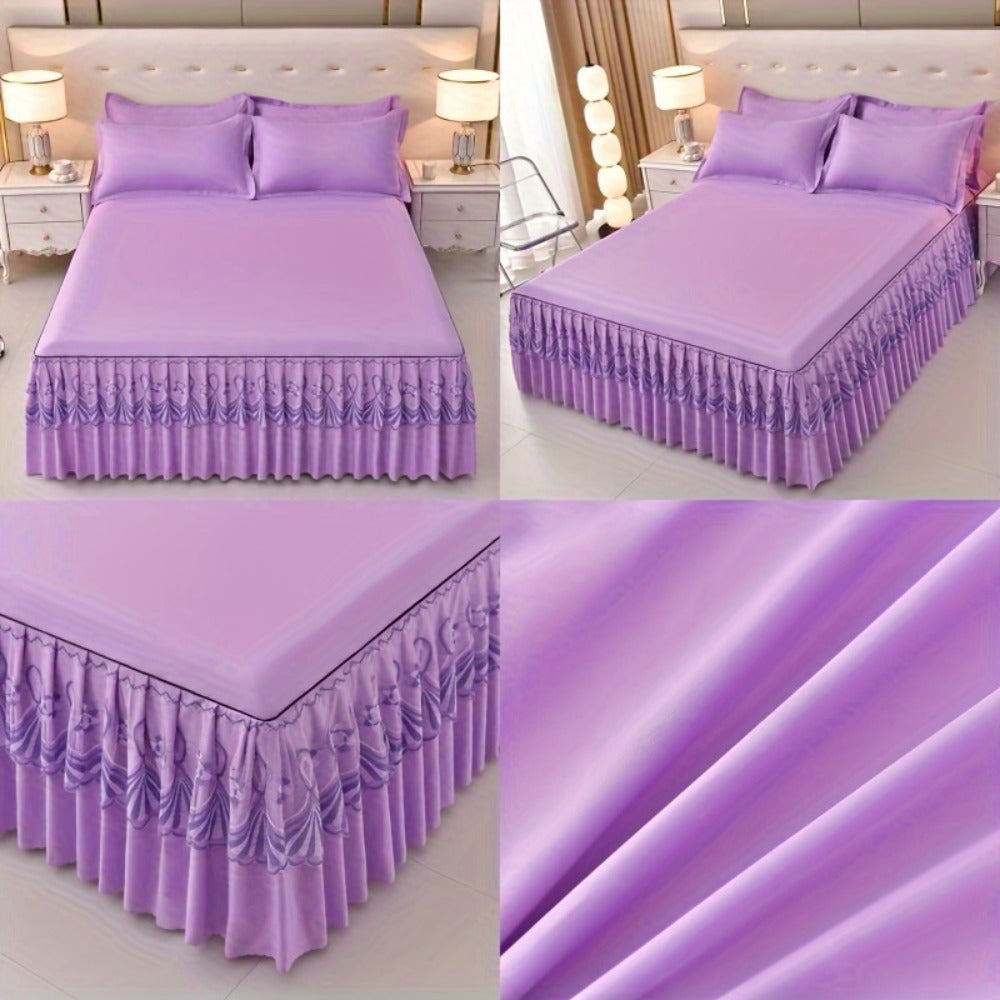 Macrame Lace Bed Skirt Set 3pcs ¨C Double Layer Non-Slip Bed Skirt with 2 Pillowcases All Seasons Twin Full Queen King