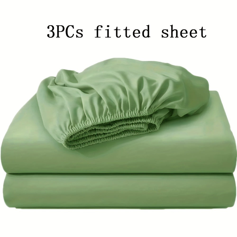 Fitted Sheet Set 3pcs with 2 Pillowcases | Soft Solid Color Bed Sheets Twin Full Queen King
