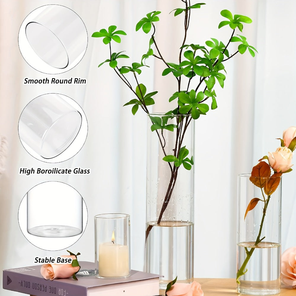 Clear Glass Cylinder Vases 24pcs Bulk Set - 4, 8, 12 Inch Tall Flower Vases for Centerpieces, Hurricane Floating Candle Holder for Wedding Party Table Home Decor, Valentine's Day Gift