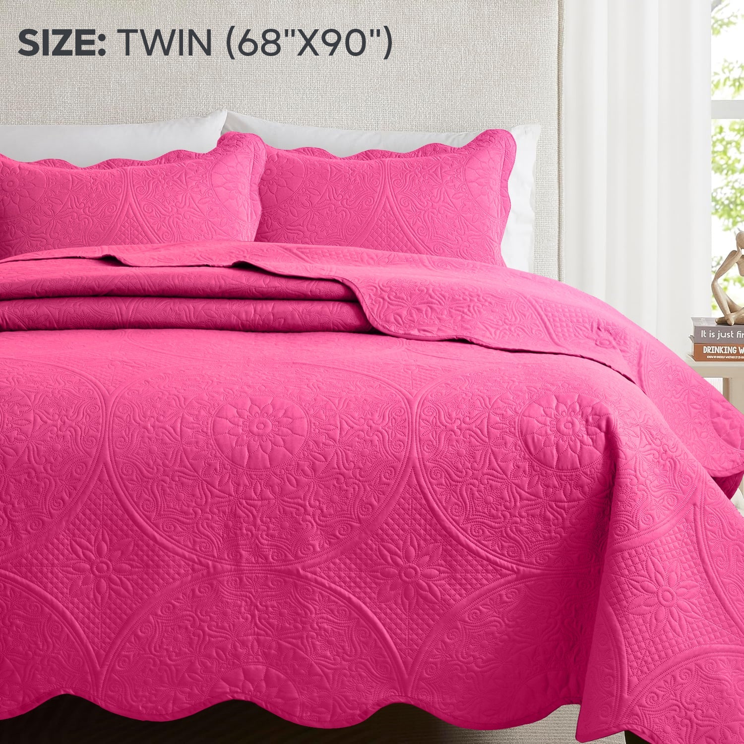 Quilted Bedspread Set 3 Piece ¨C Soft Floral Coverlet with Pillow Shams, Lightweight Breathable Quilt for Bedroom & Guest Room, All Season Bed Cover
