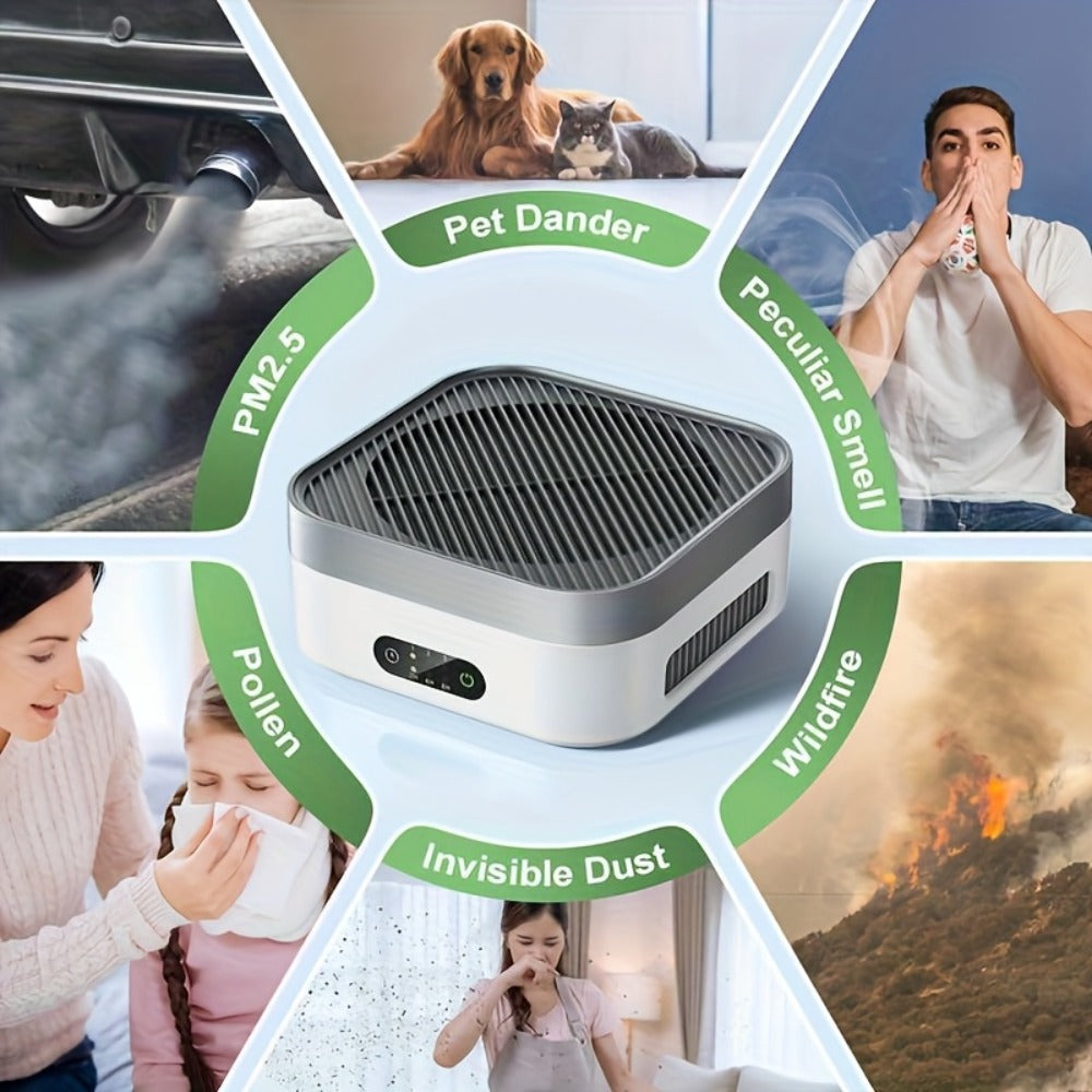 True HEPA Air Purifier for Home & Bedroom Up to 600 Sq Ft | USB-C Powered, 16dB Sleep Mode, Touch Screen Timer, 3-Stage Filtration | Removes Pets, Dust, Pollen, Smoke & Odors | Portable Grey & White