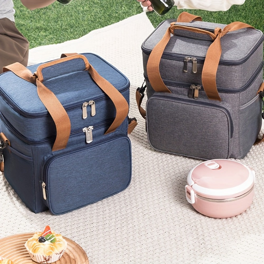 Insulated Lunch Bag with Shoulder Strap - Double Layer Leakproof Cooler Tote for Women Men Work Office School Picnic Beach Outdoor, Expandable Thermal Lunch Box Bag Keeps Food Cold or Hot, Lightweight Durable Design in Multiple Colors