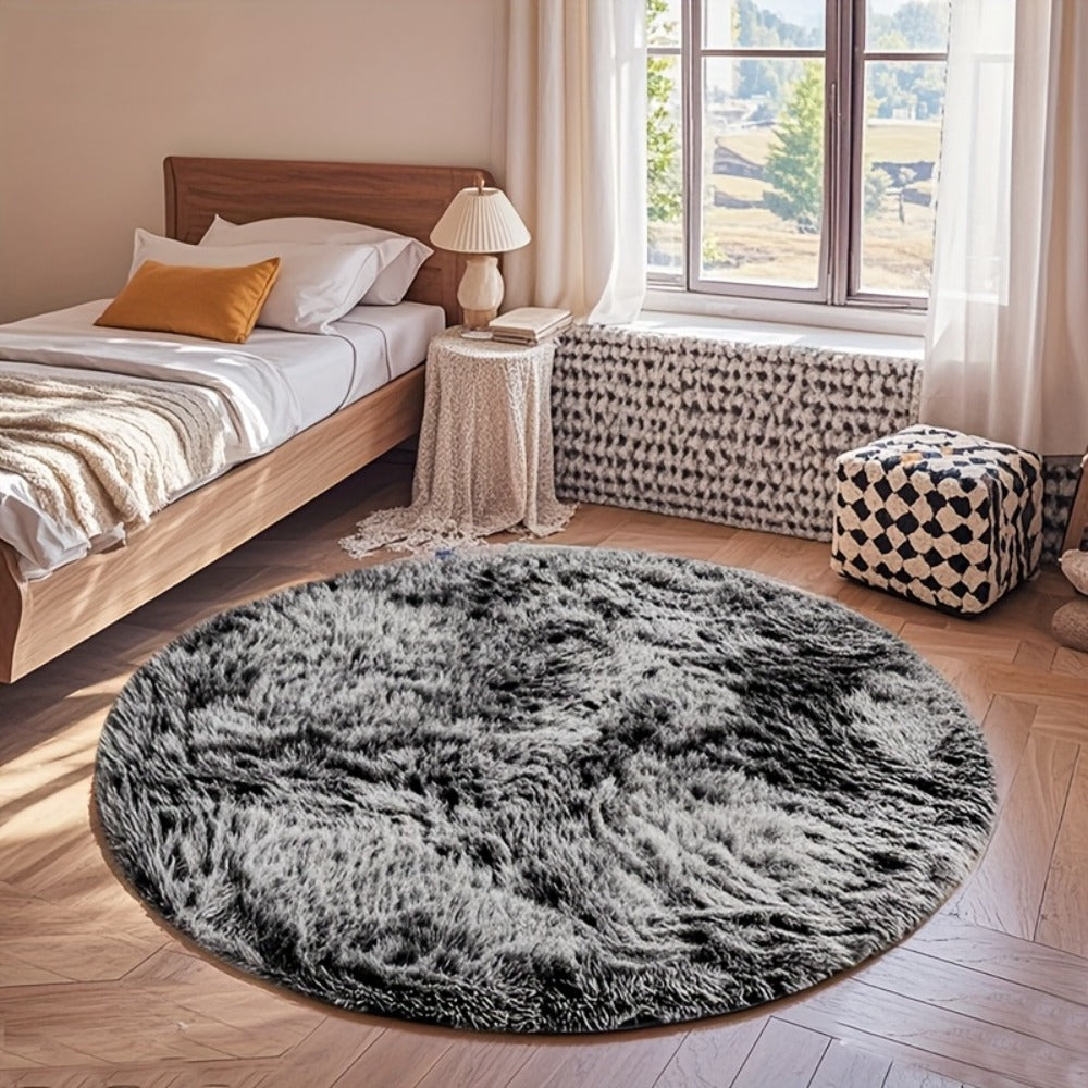 Round Faux Fur Area Rug - Soft Plush Circle Carpet for Living Room Bedroom, Machine Washable, Multiple Colors & Sizes