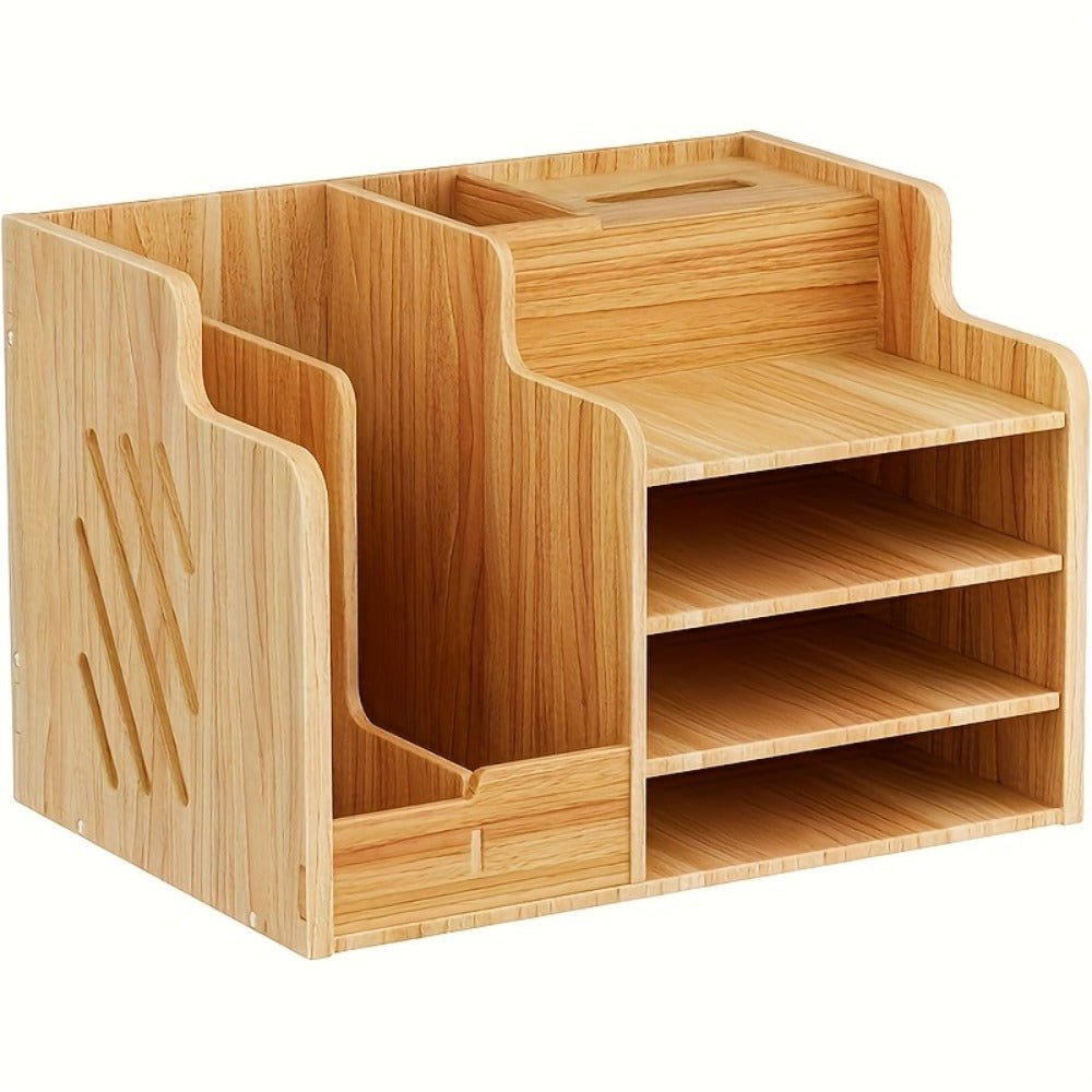 Wooden Desk Organizer for Office, Stackable Paper Tray File Holder for Home Office School, Desktop Document Sorter