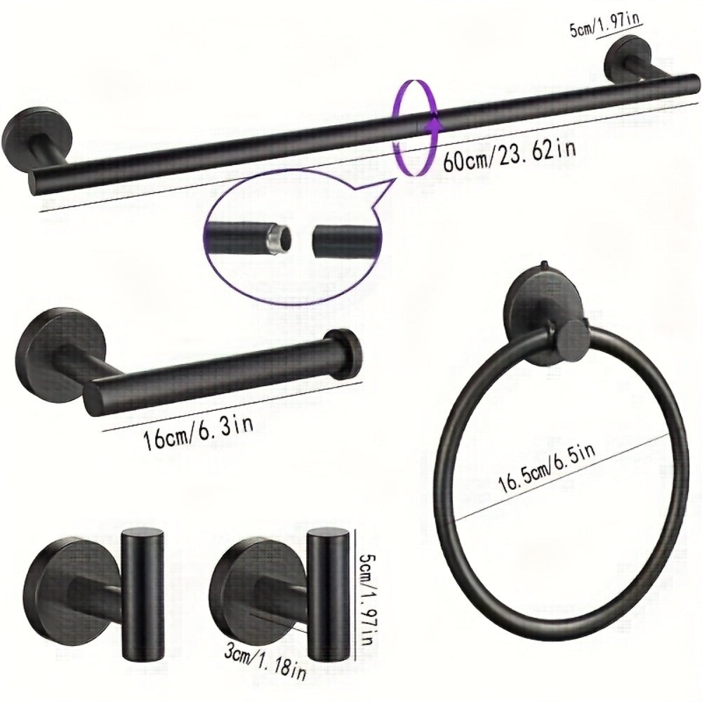 5-Piece Bathroom Hardware Set SUS304 Stainless Steel 24¡± Towel Bar Towel Ring Toilet Paper Holder Robe Hooks Black Silver Gold