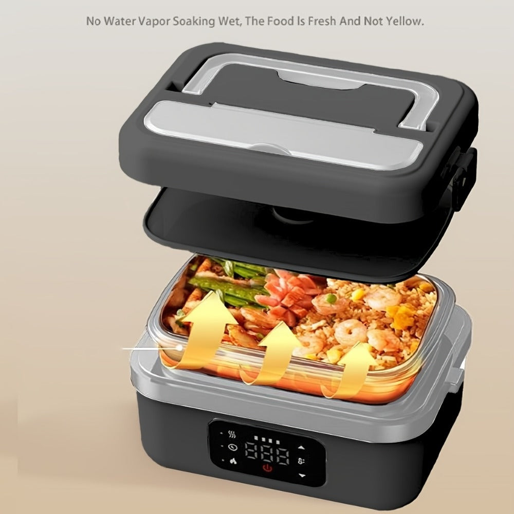 Wireless Heated Lunch Box 8000mAh Battery Powered - 60W Electric Food Warmer 1L Stainless Steel with Smart Timer 8 Settings and Power Bank Function, Portable Lunch Heater for Office Car Truck and Travel, BPA-Free with Fork Spoon and Insulated Bag