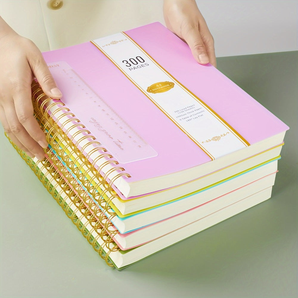 Large Spiral Notebook 300 Pages Hardcover ¨C 8.5x11 A4 College Ruled 100GSM Lined Paper PVC Waterproof Cover for Work School Travel Women Men Purple Pink Blue Black Yellow Green