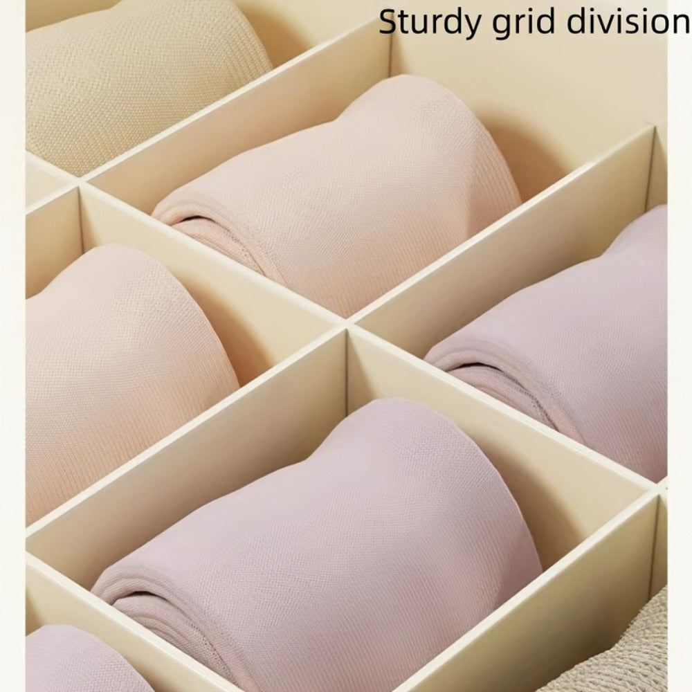 Drawer Organizer for Underwear Socks 3 Pack Closet Divider Storage Box Foldable Wardrobe Organizer Bins for Bras Ties Scarves Bedroom Dresser Dorm Beige