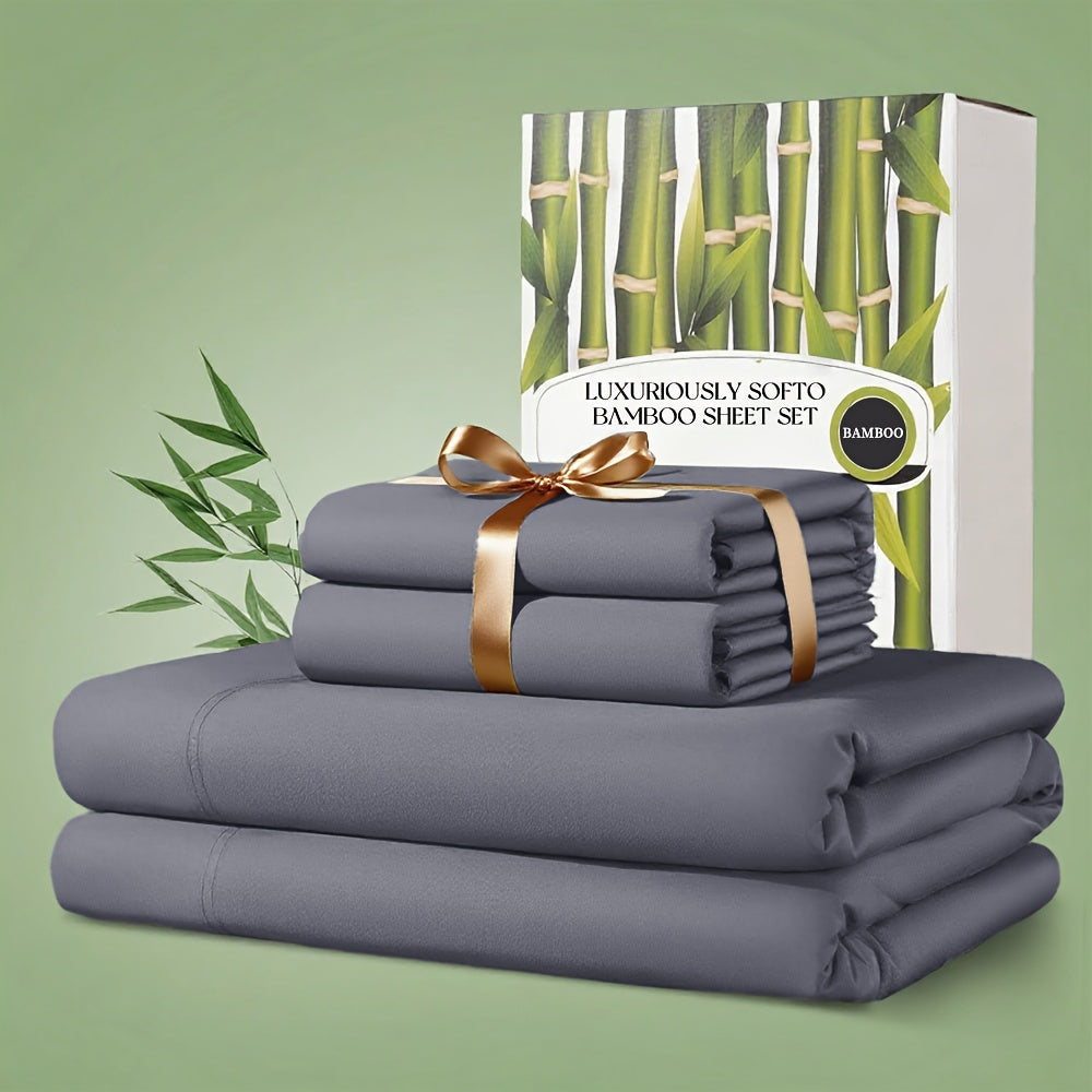 Bamboo Bed Sheet Set 4pcs 2200TC Deep Pocket Cooling Fitted Sheets ¨C Ultra Soft, Breathable, Shrink & Wrinkle Resistant