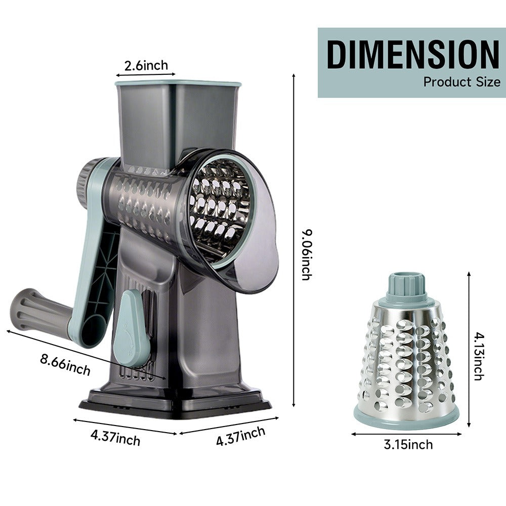 Rotary Vegetable Chopper Cheese Grater 5 Interchangeable Drum Blades Suction Base Ergonomic Handle for Cheese Vegetables Nuts Slicing Shredding