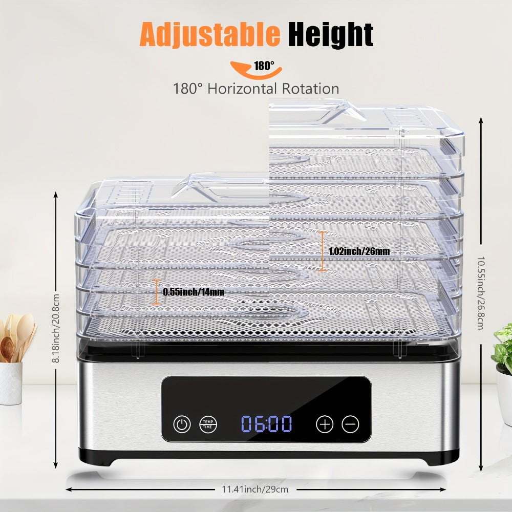 Food Dehydrator Machine 5 Stainless Steel Trays 420W with 48-Hour Timer Temperature Control 95-160¡ãF 360¡ã Airflow BPA-Free Dehydrator for Jerky Herbs Meat Fruit Mushrooms with Recipe Book