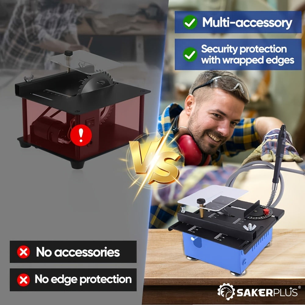 100W Electric Mini Table Saw with Woodworking Pen Set, 7-Speed & Angle Adjustable, 16mm Max Cutting Depth, Precision Crafts Model Making DIY Jewelry Home Projects, Great Gift for Men & Beginners