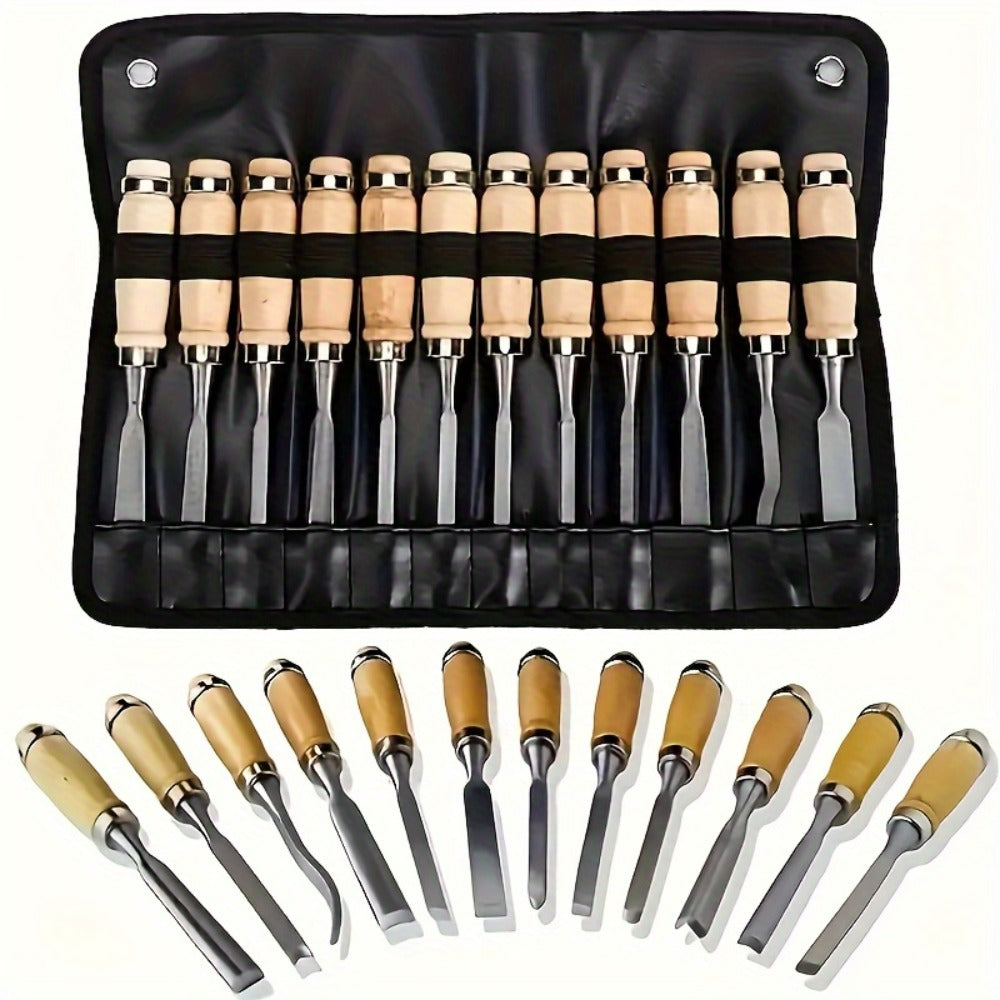 Wood Carving Chisel Set 12 & 24-Piece ¨C Professional Beech Wood Handle Woodworking Chisels, Detail Carving Hand Tools for Beginners & Experts, Ideal Woodworker Gift