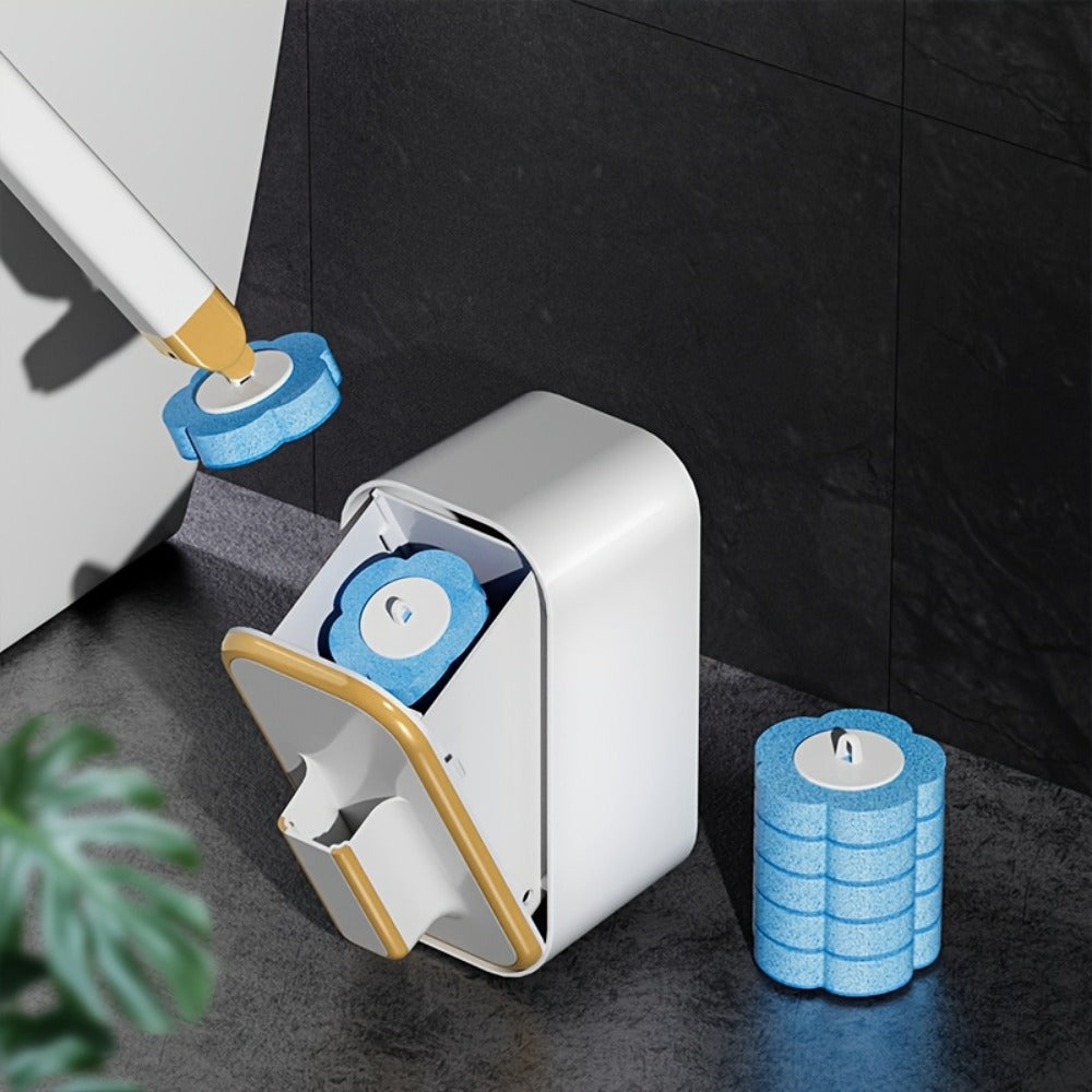 Wall-Mounted Toilet Brush Set with 8 Disposable Heads | No-Drill Easy Install, Long Handle Bathroom Cleaning Brush, Replaceable Brush Heads for Toilet Bowl, Home & Commercial Use, Plastic Medium Firmness