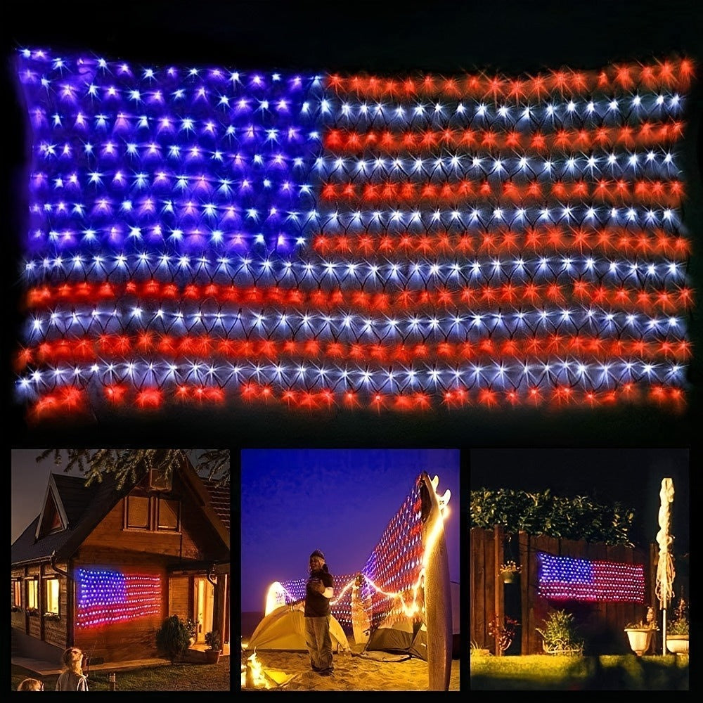American Flag LED Net Light 420 LEDs ¨C Patriotic String Lights for 4th of July, Memorial Day, Independence Day, Christmas & New Year, Indoor Outdoor Garden Yard Decor, Plug-In 6.6x3.3ft