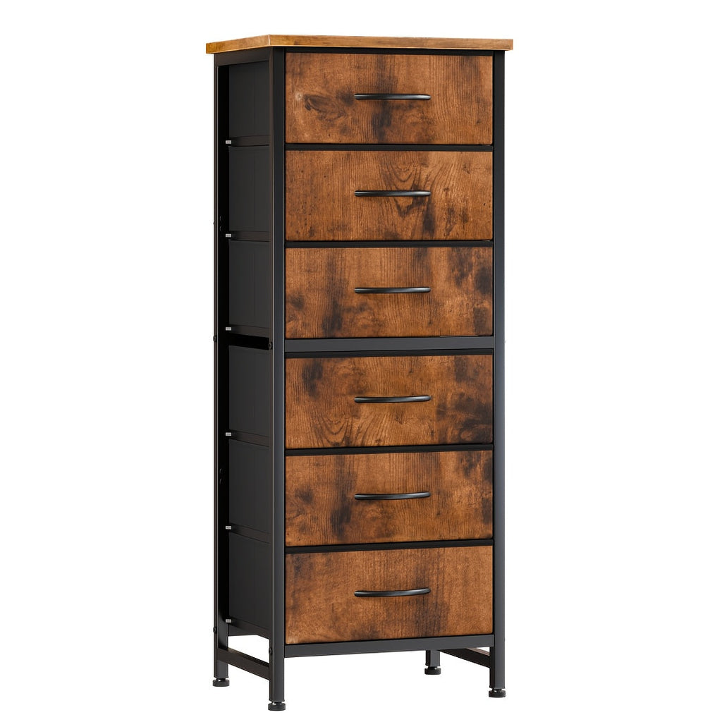 6 Drawer Fabric Dresser with Steel Frame Wooden Top - Storage Chest Organizer for Bedroom Closet Hallway Living Room