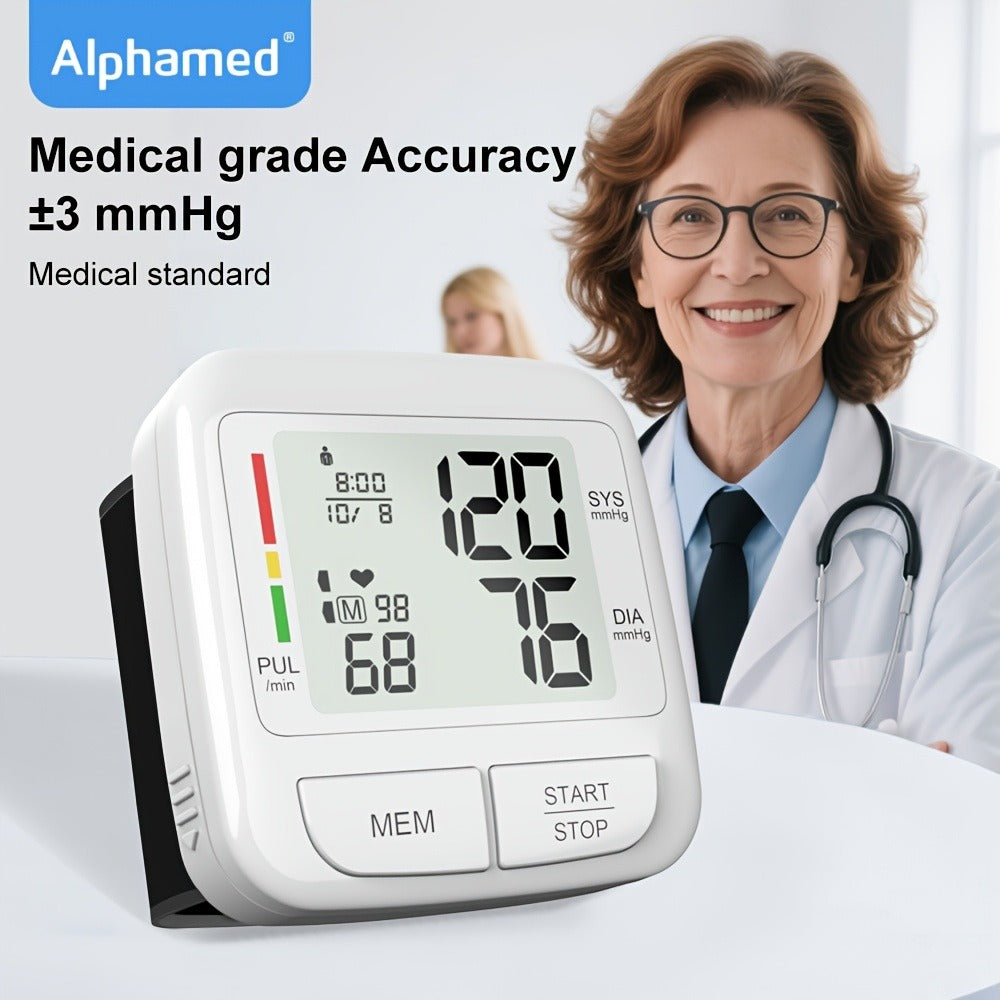 Blood Pressure Monitor Upper Arm Wrist Digital BP Machine LCD Backlit Display 2x90 Memory Arrhythmia Detection Home Use Portable Accurate Heart Rate Monitor with Adult Cuff 5.3-8.4 Inch